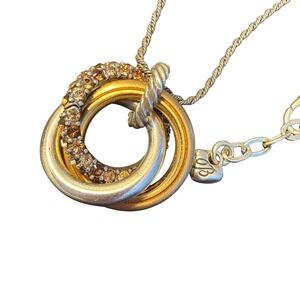 Brighton Interlocking Rings Necklace Silver Gold Amber Crystal Classic Elegant